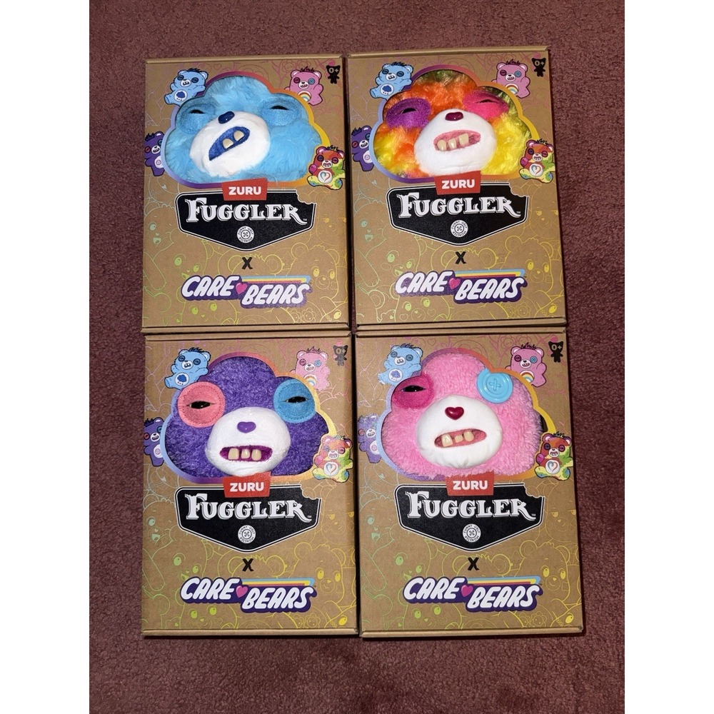 NEW Fuggler Care Bears Complete Set of 4 Cheer Share Grumpy Togeth-Never Opened